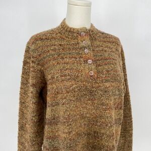 VTG Womens Bouclé Earth Toned Striped Sweater Size L‎ goblincore Hippie Indie